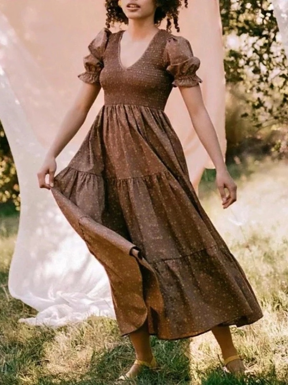 Christy Dawn The Brooklyn Dress Floral Midi Dress Brown & Pink